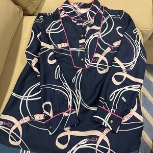 Sail to Sable on bleeker loop Navy Blouse with Pink and White Accents